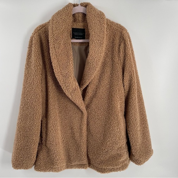 Sanctuary Faux Fur Caramel Colored Double Breasted One Snap Teddy Coat Jacket - Picture 1 of 14